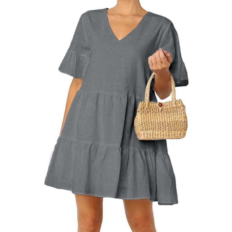 short sleeve pleated dress, view 3 - MRSLM