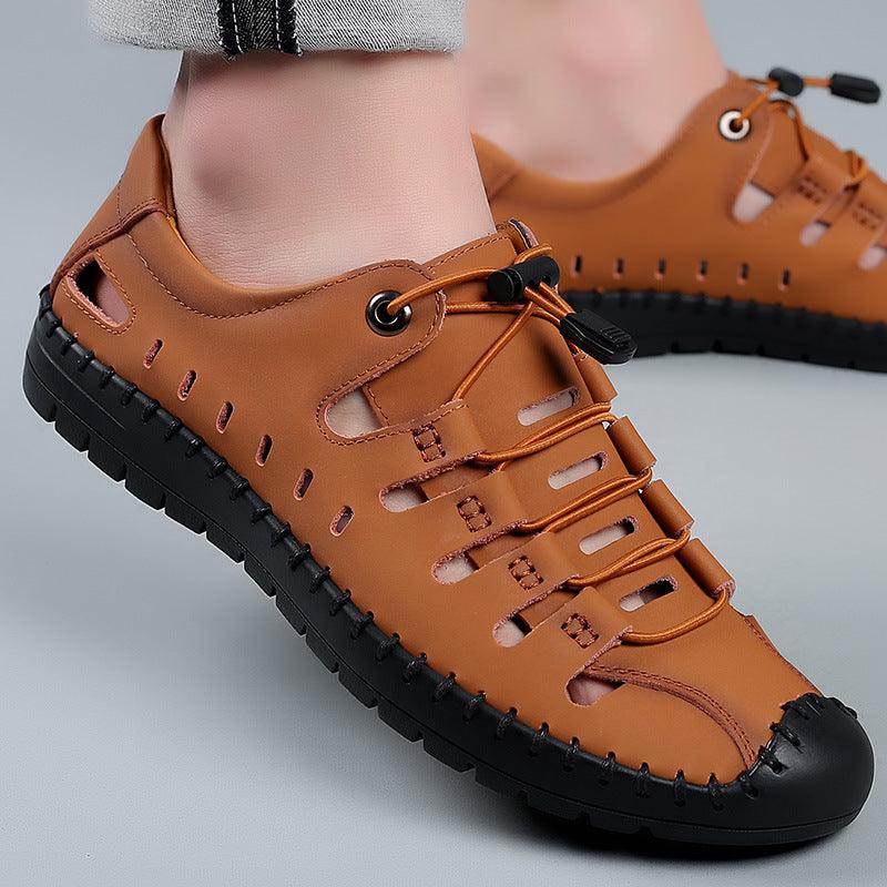Leather cowhide hollow sandals, view 6 - MRSLM