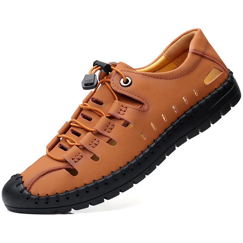 Leather cowhide hollow sandals, view 3 - MRSLM