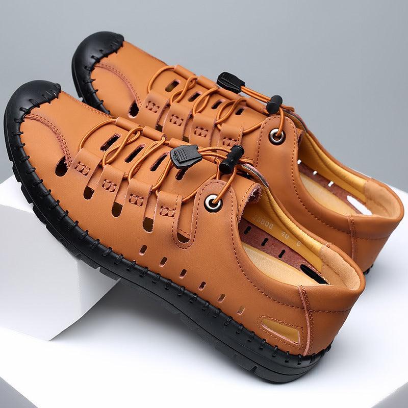 Leather cowhide hollow sandals, view 4 - MRSLM
