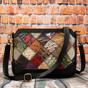 cowhide color block shoulder bag, view 3 - MRSLM
