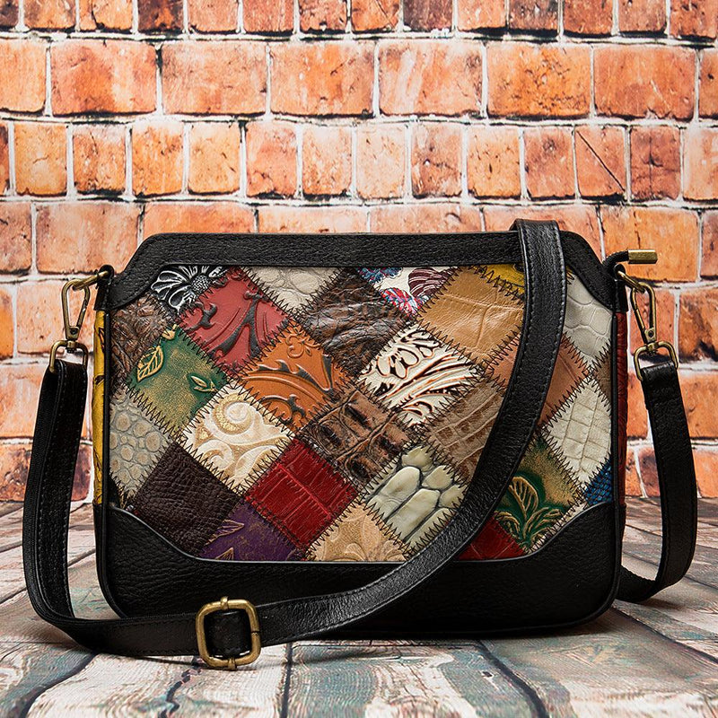 cowhide color block shoulder bag, view 3 - MRSLM