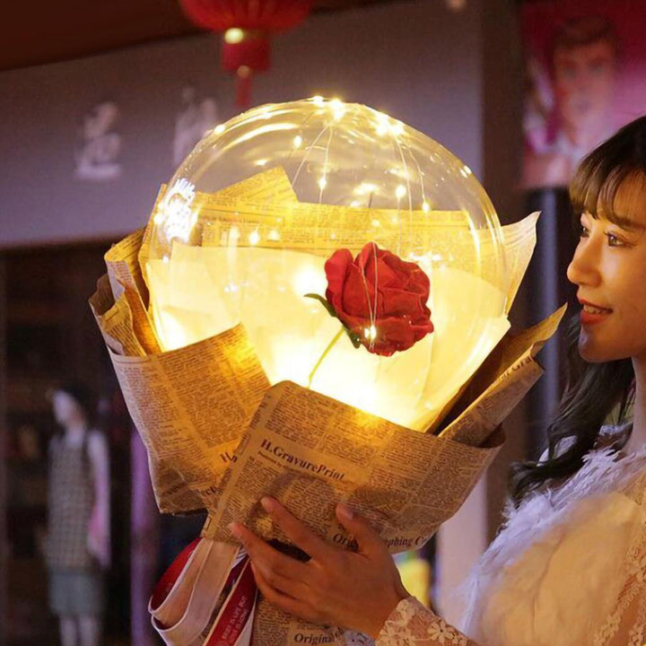 LED Luminous Balloon Rose Bouquet Transparent Bobo Ball Rose - MRSLM