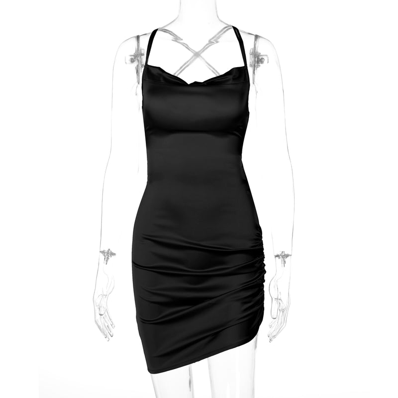 Women's sleeveless satin dress, view 2 - MRSLM