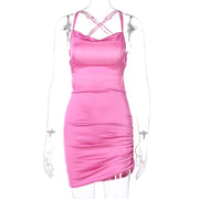 Women's sleeveless satin dress, view 3 - MRSLM