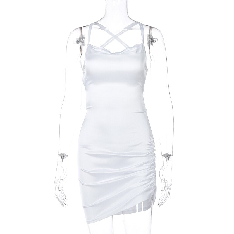 Women's sleeveless satin dress, view 4 - MRSLM