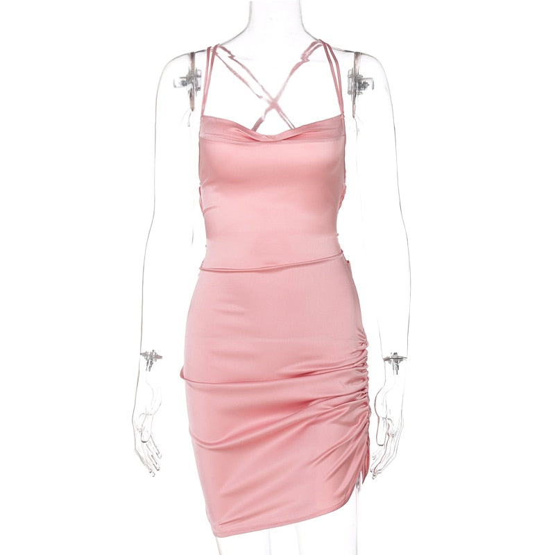 Women's sleeveless satin dress, view 5 - MRSLM