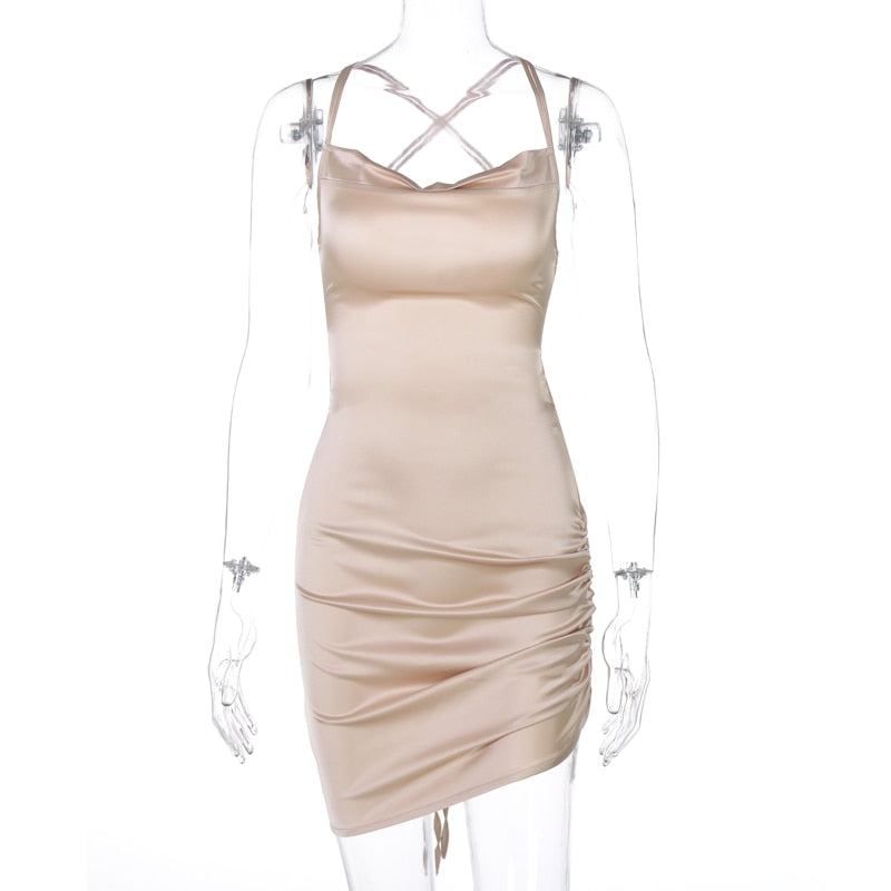 Women's sleeveless satin dress, view 7 - MRSLM