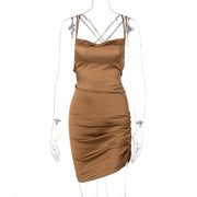 Women's sleeveless satin dress, view 10 - MRSLM