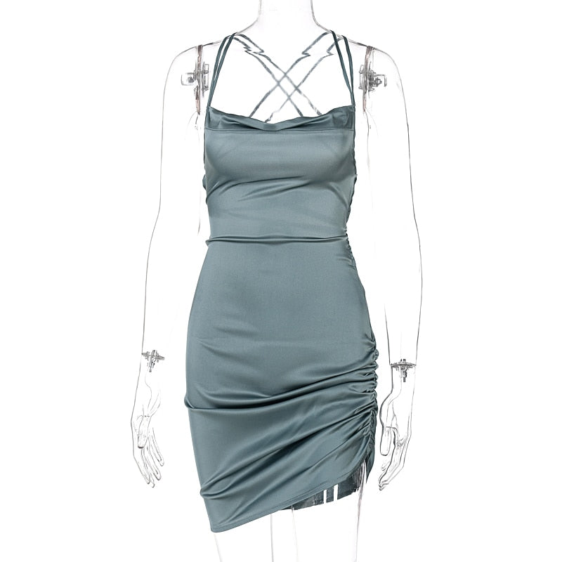 Women's sleeveless satin dress, view 11 - MRSLM