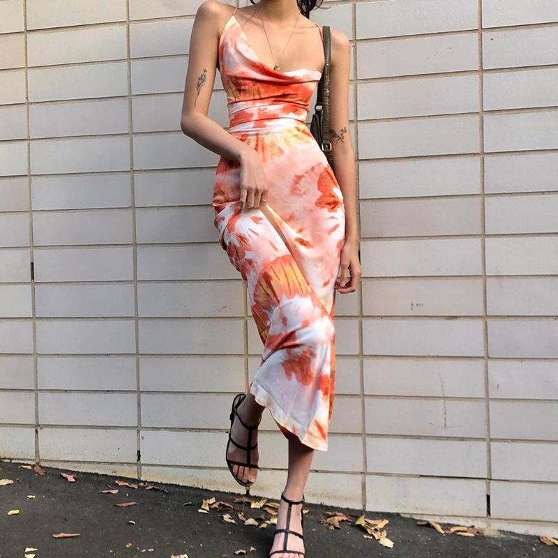 tie dye printed backless midi dress - MRSLM
