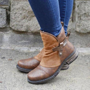 Women's motorcycle combat boots with belt buckle, view 2 - MRSLM