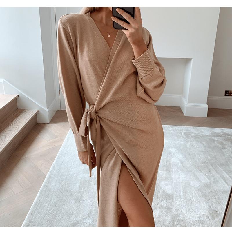 knitted wrap dress, view 7 - MRSLM