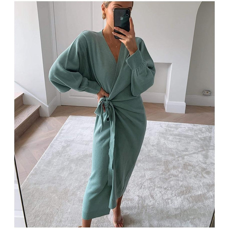 knitted wrap dress, view 6 - MRSLM