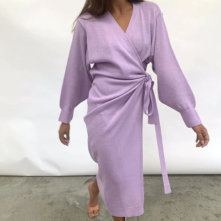 knitted wrap dress, view 2 - MRSLM