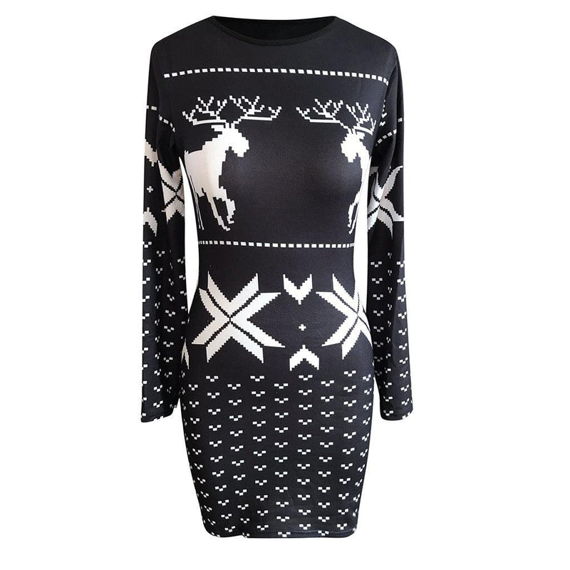 Christmas print tight-fitting dress, view 2 - MRSLM