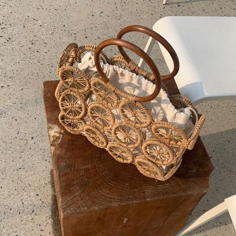 The New Circle Hollow Paper Rope Woven Bag Diagonal Straw - MRSLM