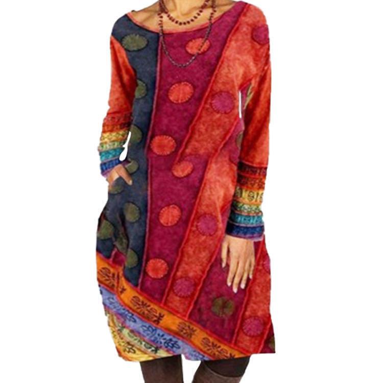 ethnic casual loose printed dress, view 5 - MRSLM