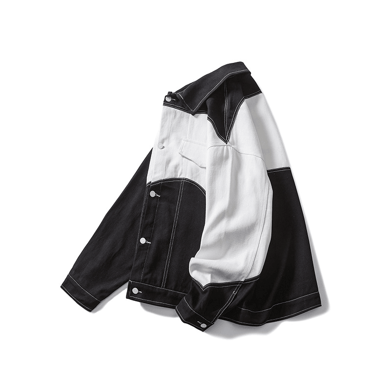 black and white stitched denim-style jacket, view 6 - MRSLM