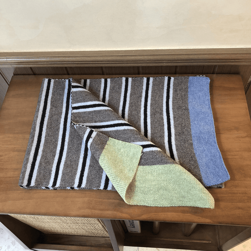 contrast striped knitted scarf, view 5 - MRSLM
