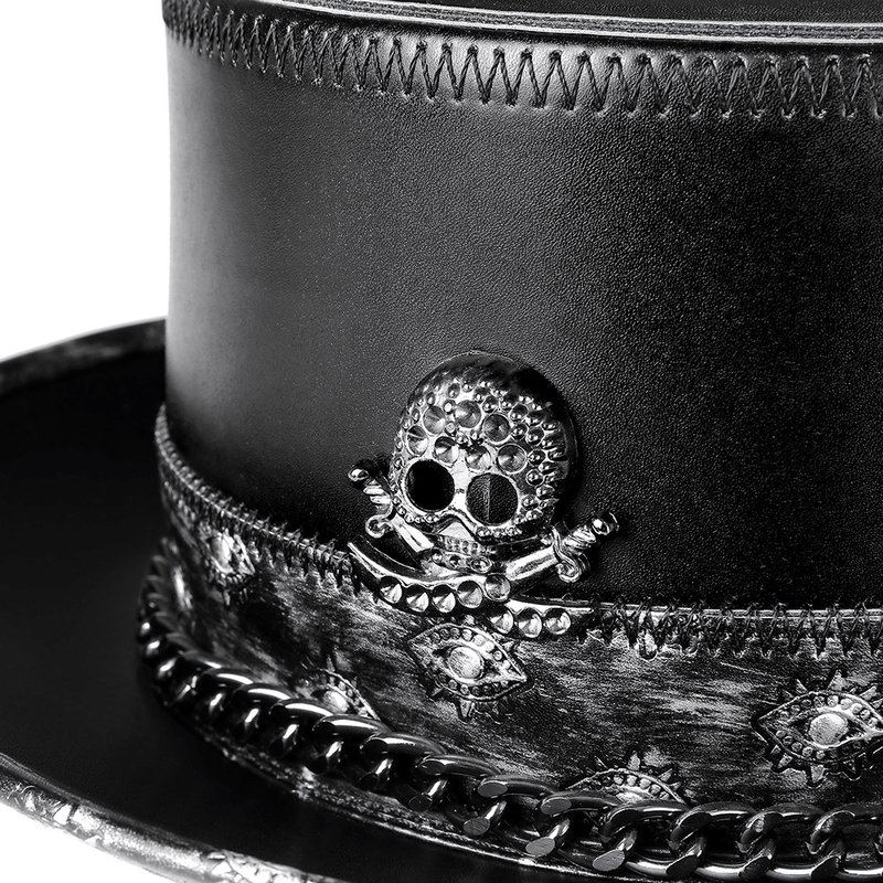 pu leather skull chain hat, view 6 - MRSLM