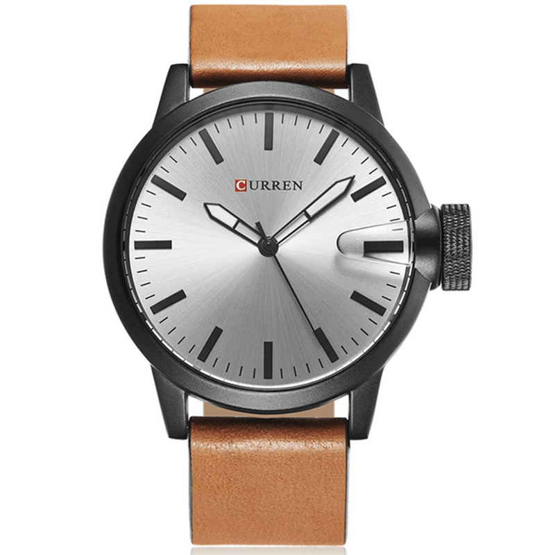 CURREN 8208 Fashion Big Dial Men Wristwatch Alloy Case Leather Spiral Crown Casual Quartz Watch - MRSLM