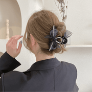 net yarn bow rhinestone hair clip, view 3 - MRSLM