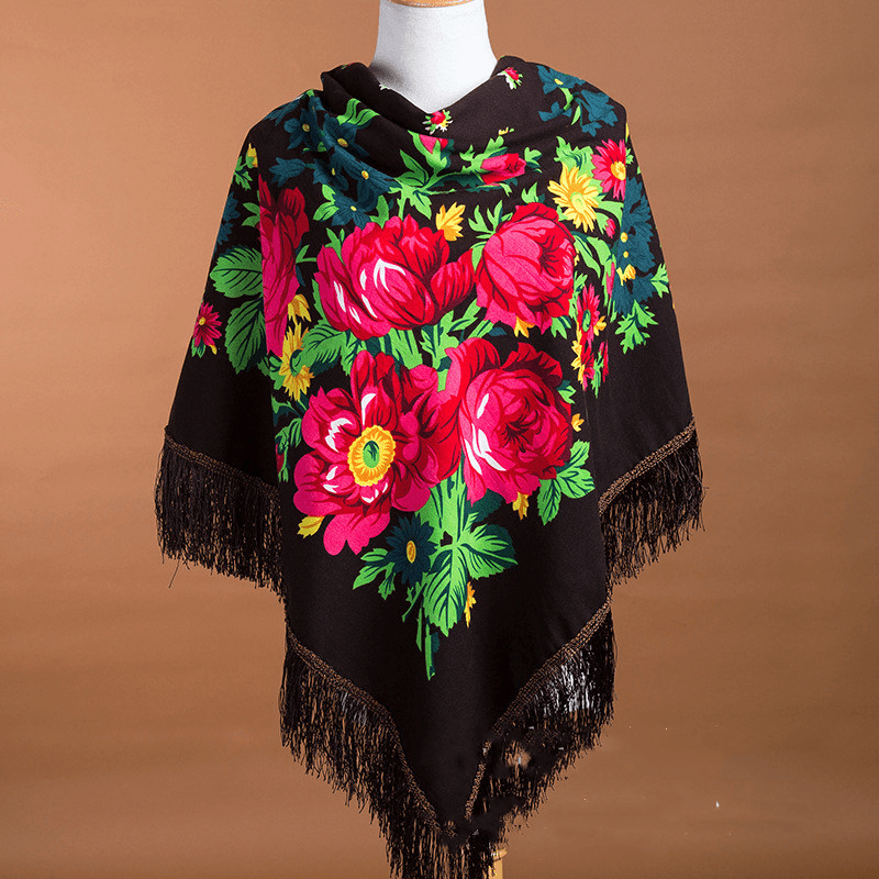 large square ethnic print scarf, view 3 - MRSLM