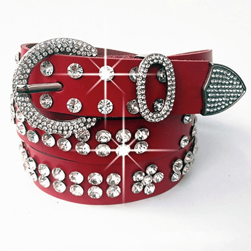 women's cowhide belt with rhinestone buckle - MRSLM