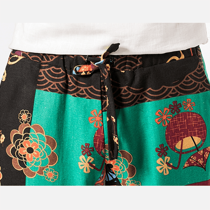 Mens Summer Ethnic Style Cotton Printing Pants - MRSLM
