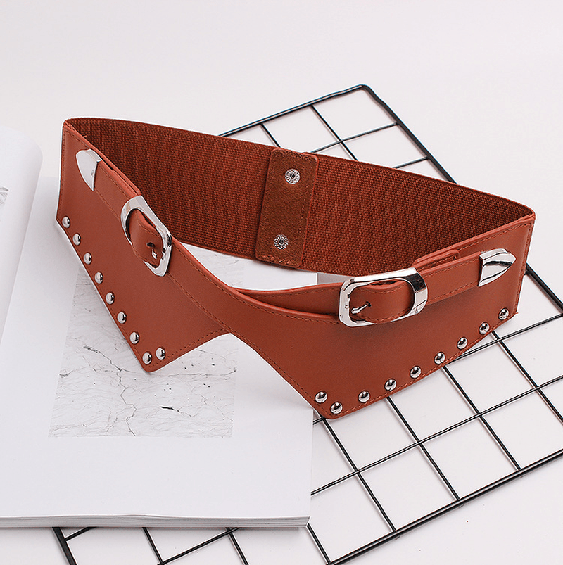 Women's wide elastic PU waist belt, view 5 - MRSLM