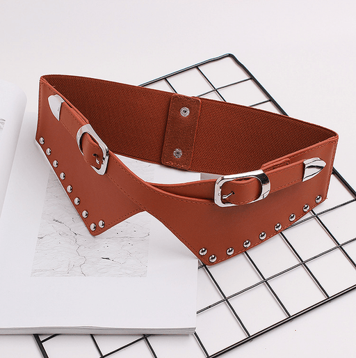 Women's wide elastic PU waist belt, view 5 - MRSLM