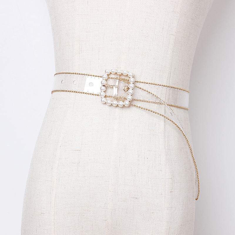 Transparent Plastic Pearl Buckle Women'S Belt - MRSLM