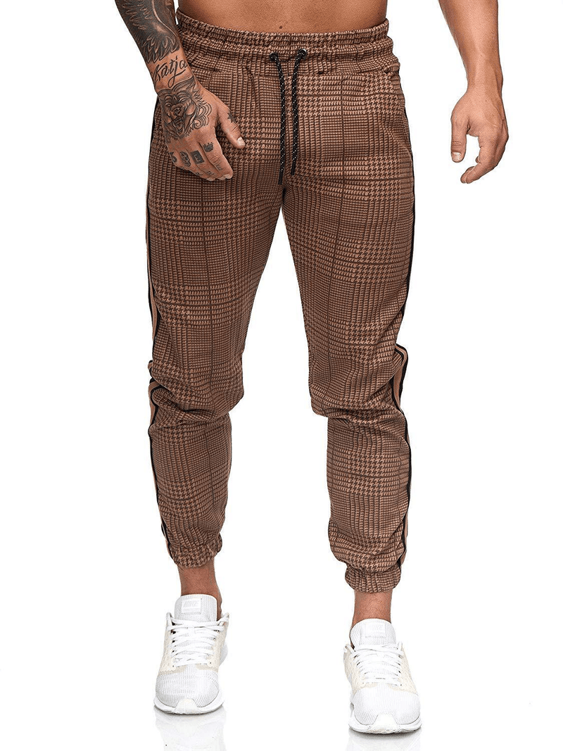 mens slim plaid pencil pants, view 3 - MRSLM
