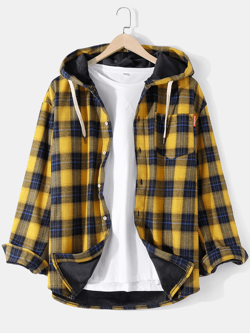 Mens Vintage Plaid Button up Thick Warm Lined Hooded Jacket - MRSLM