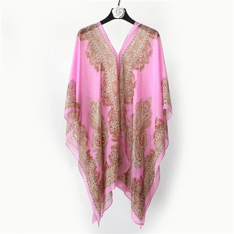 women's printed chiffon shawl, view 6 - MRSLM