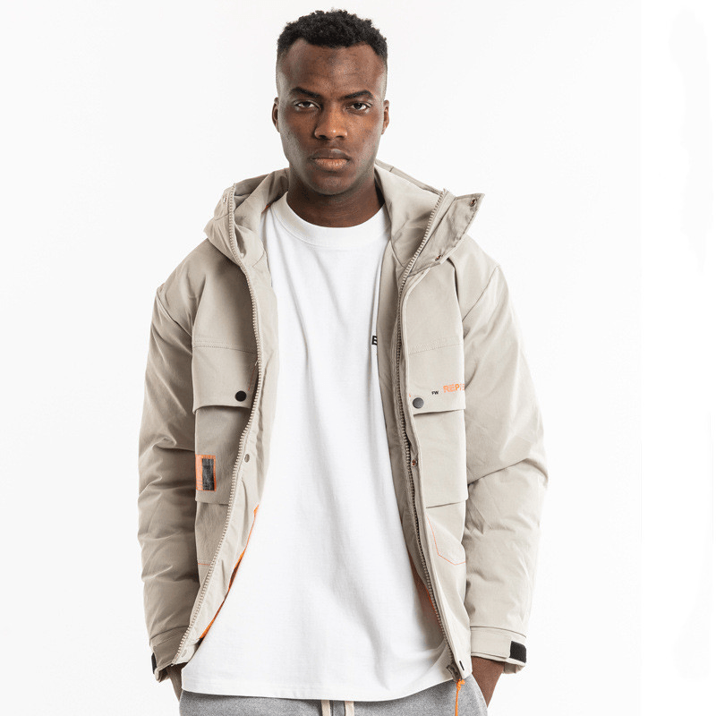 men's hooded multi-pocket loose coat, view 3 - MRSLM