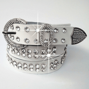 women's cowhide belt with rhinestone buckle, view 3 - MRSLM