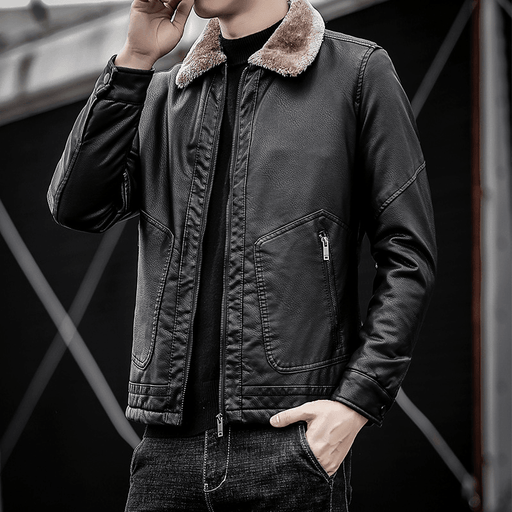 Men's warm PU leather jacket - MRSLM