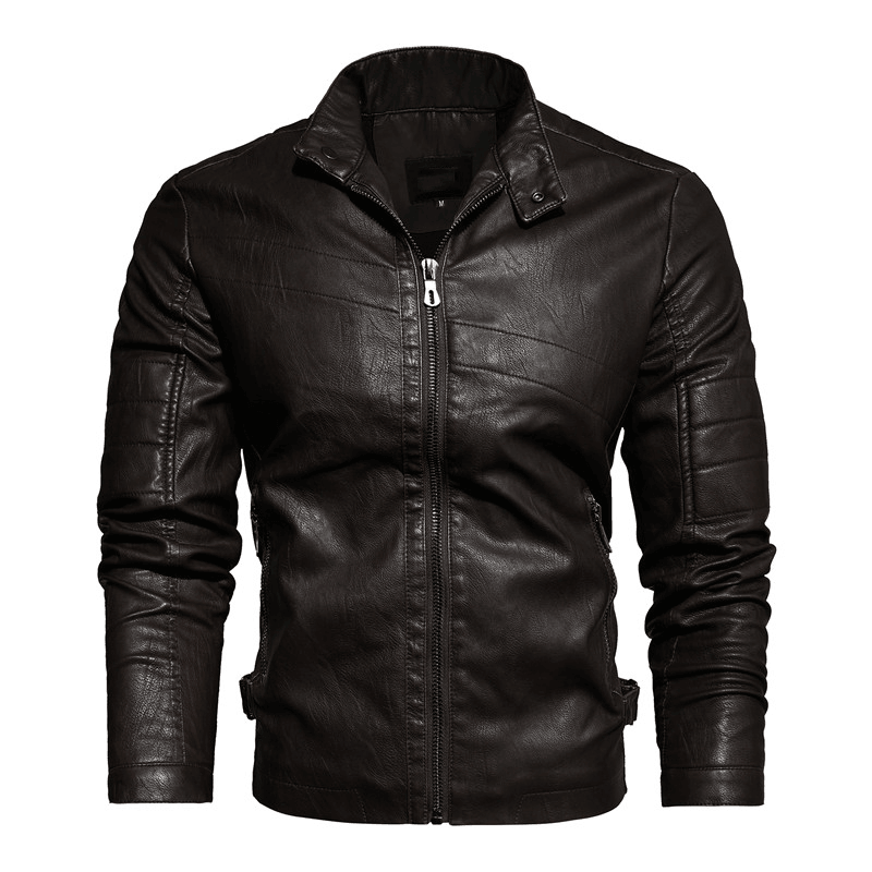 Men's slim PU leather jacket, view 3 - MRSLM