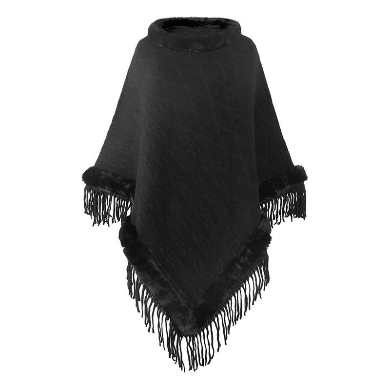 pure color knitted cape shawl, view 10 - MRSLM
