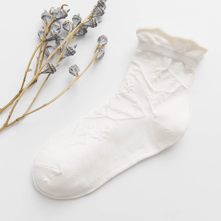 Women Winter Flower Snowflake Jacquard Casual Crew Socks - MRSLM