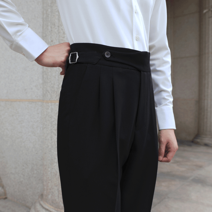 Paris Buckle Double Pleated Curled Side Gentleman Neapolitan Non-Iron Casual Pants - MRSLM