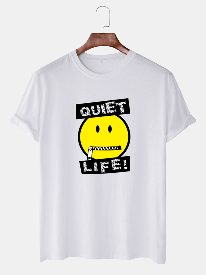 Mens Letter Emojis Print O-Neck Short Sleeve T-Shirts - MRSLM