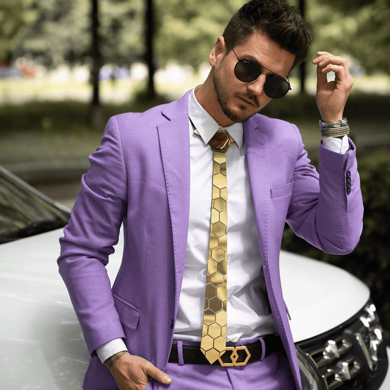 gold geometric plaid tie - MRSLM