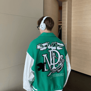 Contrasting Design Letter Embroidery Woolen Jacket Men - MRSLM