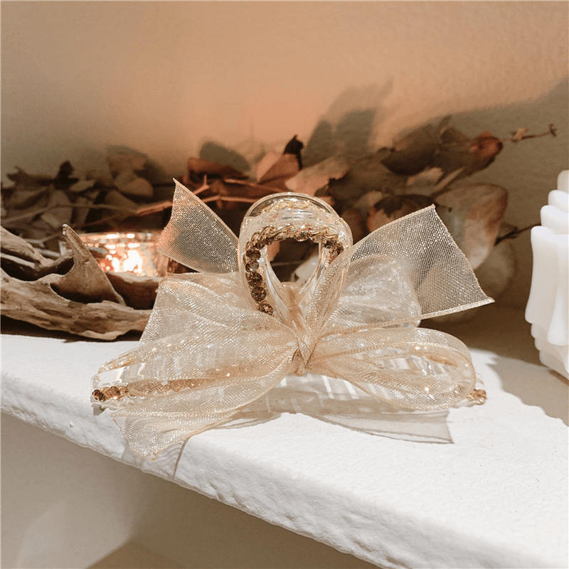 net yarn bow rhinestone hair clip, view 5 - MRSLM