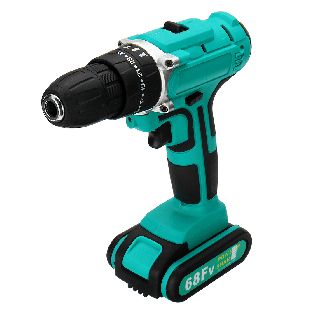 68FV Household Lithium Electric Screwdriver 2 Speed Impact Power Drills Rechargeable Drill Driver W/ 2 Li-Ion Batteries - MRSLM