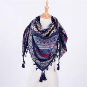 ethnic style fringed square scarf, view 4 - MRSLM