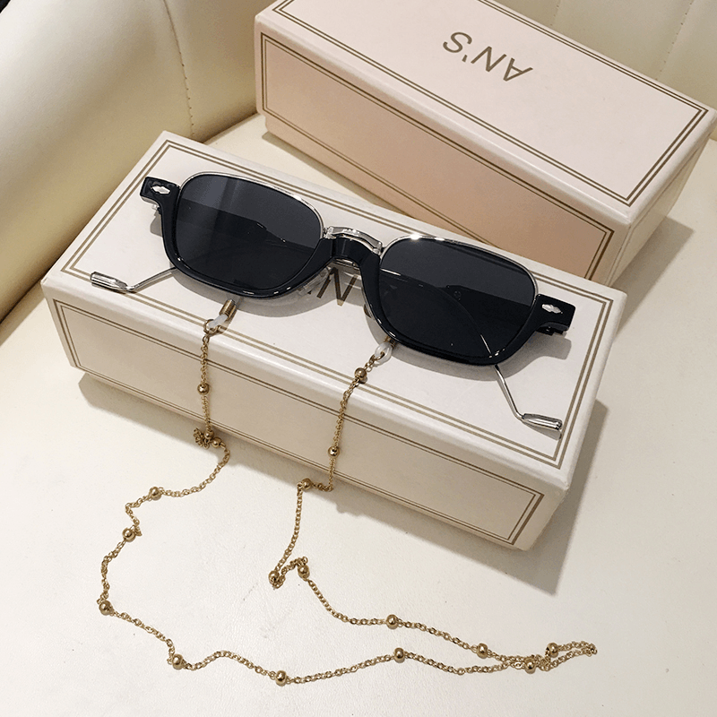 Half-frame oval sunglasses with chain, view 7 - MRSLM